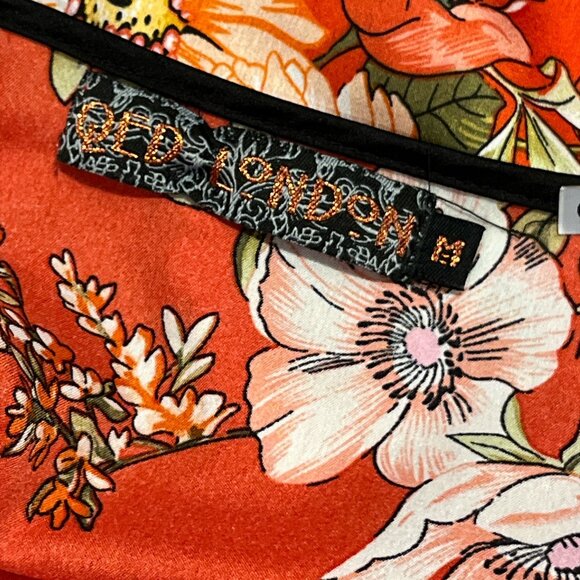 QED LONDON Asian Inspired Floral Kimono Size Medium Deep Orange - Picture 7 of 11